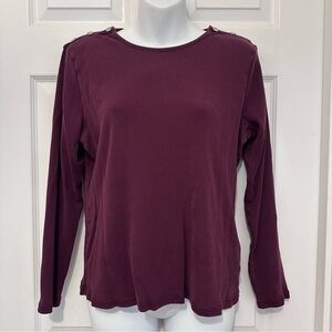 Lauren Ralph Lauren Women’s Burgundy XL Rib Knit Top Button Shoulder Cotton